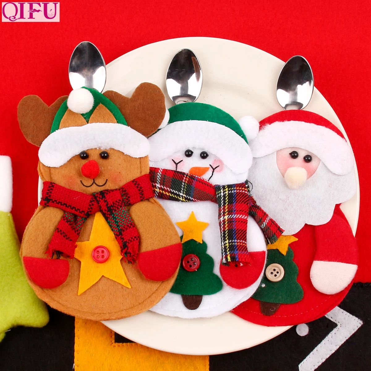 

QIFU Santa Claus Reindeer Christmas Knifes Folks Holders Bag Christmas Table Decor Xmas Gifts Navidad 2019 Happy New Year 2020