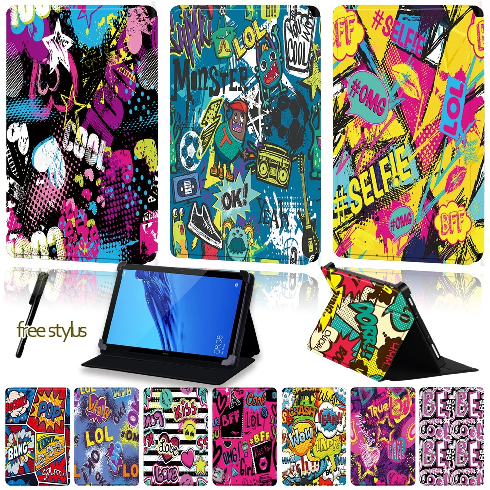 PROD 1005002239112301 Tablet Case for Huawei MediaPad (T1 7.0 /T3
7.0 /T1 8.0 /T3 8.0) /MediaPad (T1 /T5)10 /T2 10 PRO Graffiti Flip
Cover Case+Stylus