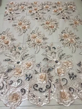 

Nigerian Lace Fabrics For Wedding 2019, African French Lace Fabric High Quality 3D Lace, Velvet Lace With Sequins CD2136