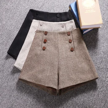 

Korean Woolen Shorts Women 2019 Winter Loose Wide Leg Shorts Feminino Autumn A Line Zipper Pocket Buttons Short Femme S-XXL