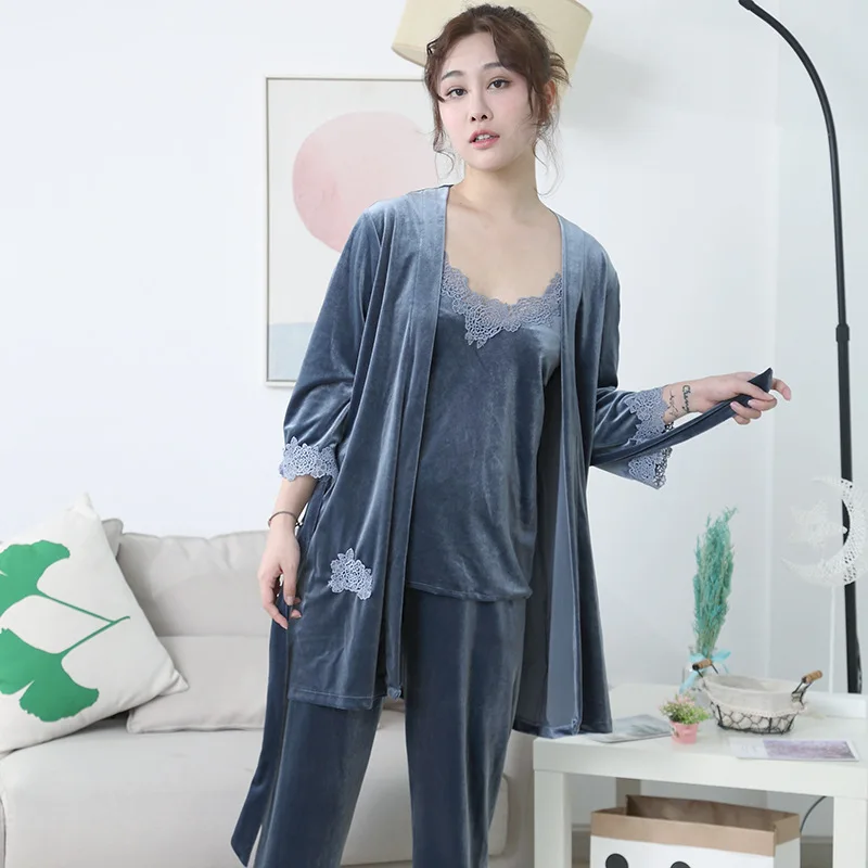 

Pajama Sets Sleepwear for Women Winter Velet Robes Female Pajamas Set Lounge 3pcs/set Pajamas Autumn and Winter Women Pajamas