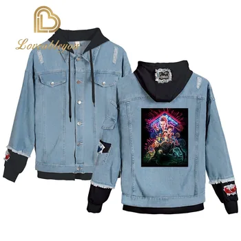 

2019 New Top Quality Cotton Denim Jackets Fit Bomber Jacket Stranger Things Men's Hoody Jacket Hip Hop Print Coats Size XS-4XL