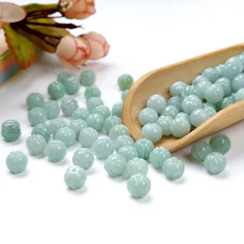

5PC Natural jade Emerald 10mm Pumpkin Bead Accessories DIY Bangle Charm Jewellery Fashion Hand-Carved Luck Amulet Gift