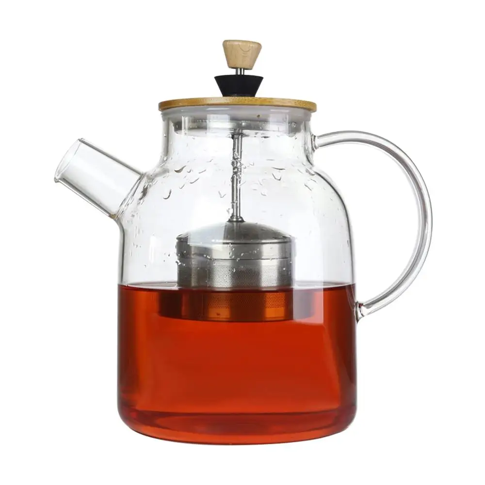 1.8L(60oz) Стекло чайник полосы утечки с Нержавеющая сталь заварки Плита Топ