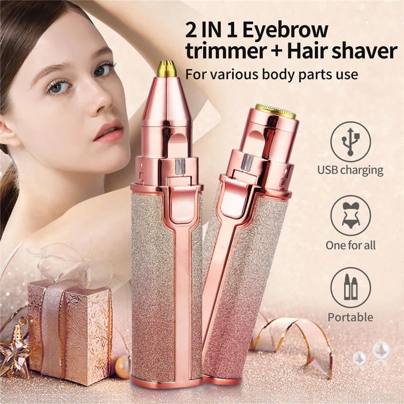 

2 in 1 Electric Eyebrow Trimmer Painless Eye Brow Epilator USB Mini Shaver Razor Portable Lip Face Bikini Hair Remover Depilator