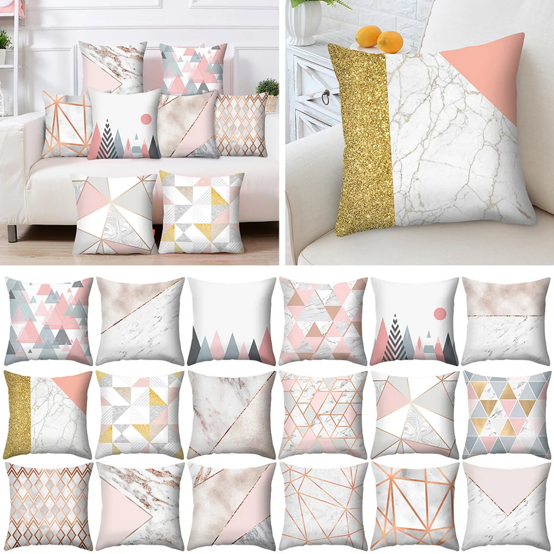 

Pink Geometric Nordic Cushion Cover Tropic Pineapple Throw Pillow Cover Polyester Cushion Case Sofa Bed Decorative