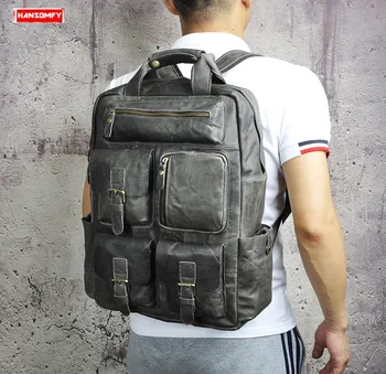 

Men's Backpack Large Capacity Laptop Shoulder Bag Computer Bags Travel Backpacks Crazy Horse Leather First Layer Leather Male
