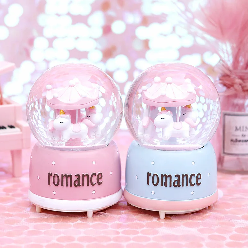 

LED Light Snowflake Crystal Ball Music Box Bedroom Decorative Resin Crafts for Children Birthday Gift