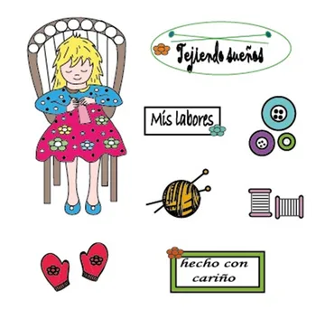 

YaMinSanNio 14*14mm Girl Knitting Clear Stamps for Craft Dies Scrapbooking Card Making Album Embossing Crafts Paper New