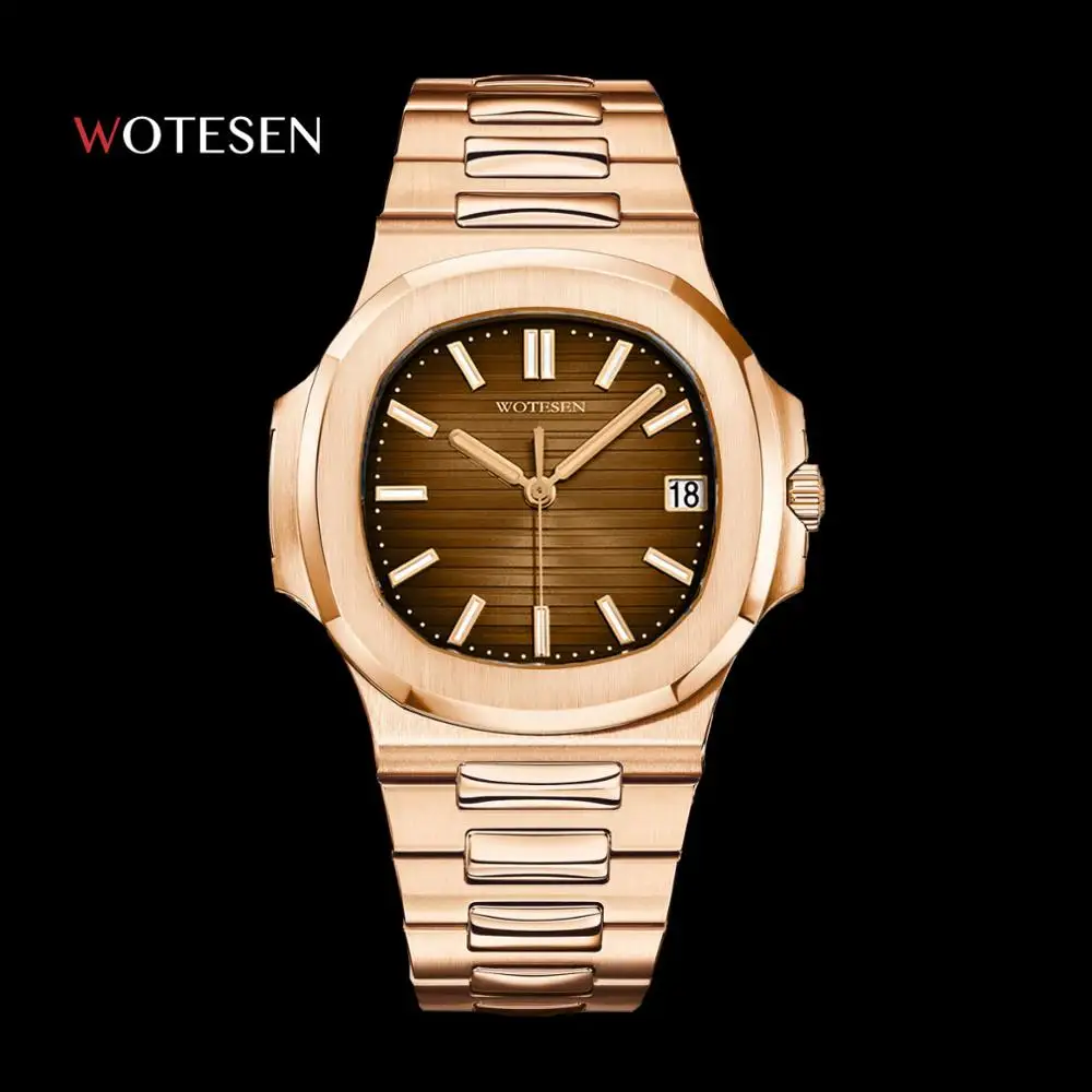 Rose gold Brown Мужские брендовые Роскошные спортивные часы, мужские военные кварцевые часы, аналоговые часы с датой, стальные Светящиеся Наручные часы patek AAA nautilus - Цвет: Rose gold Brown