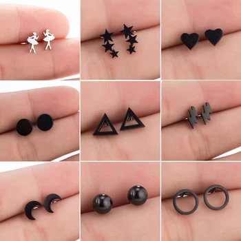 

Oly2u Black Earring Stainless Steel earrings Charm Star Circle Triangle Earings Women Korean Jewelry Geometric Small earrings