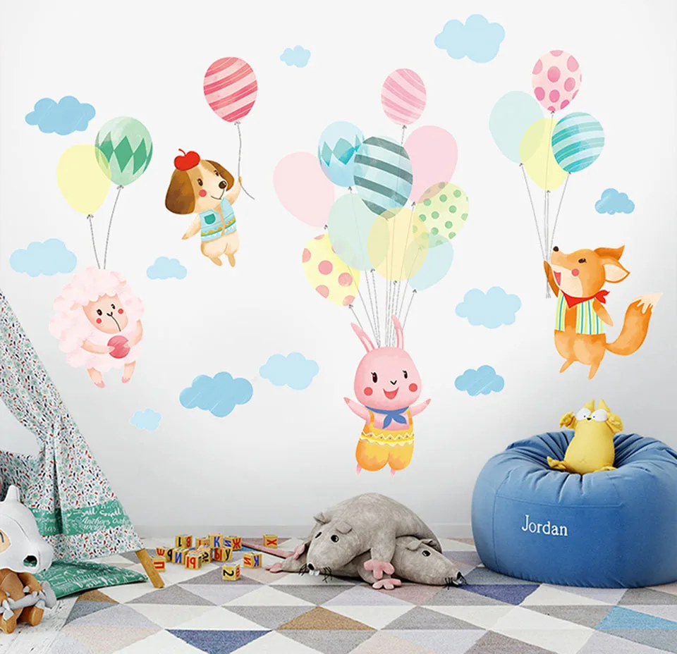 Большой надувной шар с персонажами мультфильмов наклейки на стену для детей комнаты для маленьких девочек мальчиков комнаты или спальни декор обои детская комната украшение