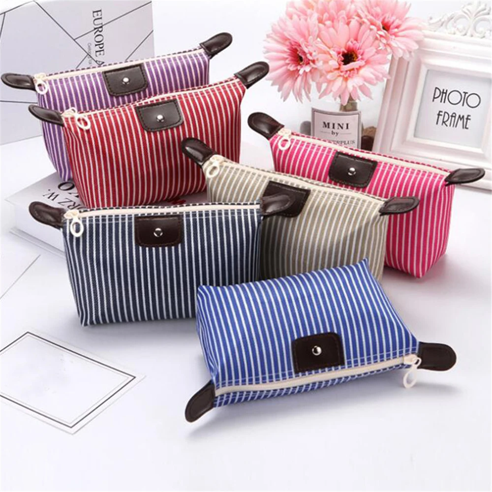 

Portable Korean Version Make Up Female Wash Bag Dumpling Travel Makeup Bag Organizer Stripe Women Cosmetic Bag Toiletry Pouch