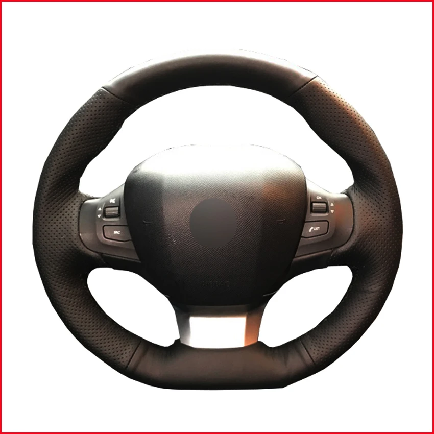 Black PU Faux Leather Hand-stitched Car Steering Wheel Cover for Peugeot 308 2014 2015 2016 2017 2018 2019 | Автомобили и