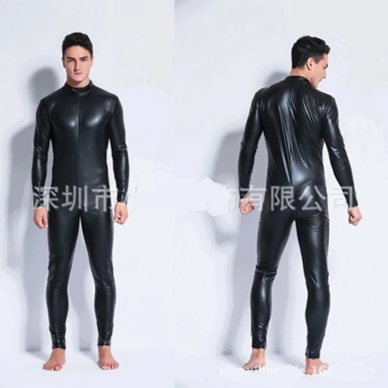 

Fad Plus Size Men's Sexy Leotard Patent Leather Jumpsuit Tight Faux Leather Leather Bar Stage Show Role Play Lacquered Bodysuit