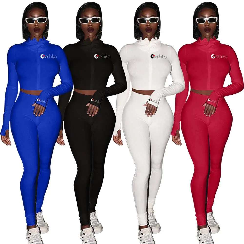 

Solid Color Letter Print Embroidery Tracksuit Female Zip Tops & Leggings Sweatpants Joggers Women Two Piece Outfits Winter