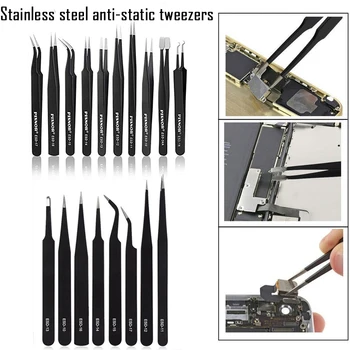 

1/9/10pcs/set Anti-Static Stainless Steel Tweezers Set Maintenance Repair Tool Kit Anti-magnetic Model Making Tool Hand Tool