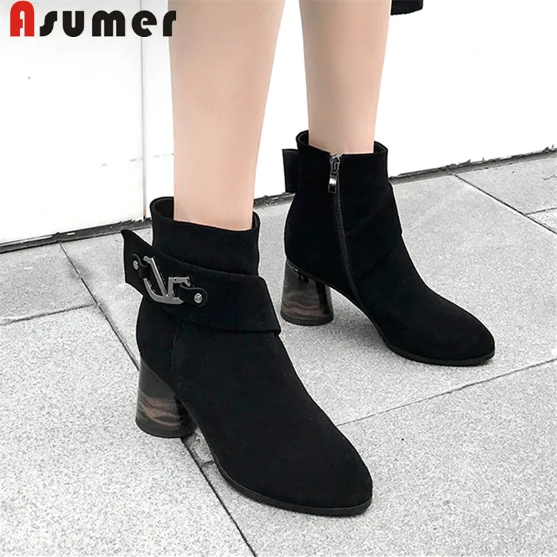 

ASUMER big size 34-43 fashion new women ankle boots zip round suede leather boots thick high heels ladies autumn winter boots