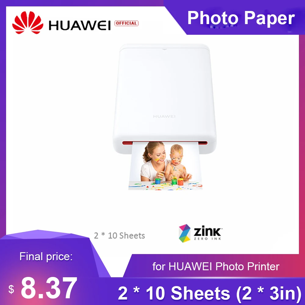 Huawei-papel fotográfico pastable, 20 hojas, papel fotográfico de bolsillo para impresora fotográfica HUAWEI CV80