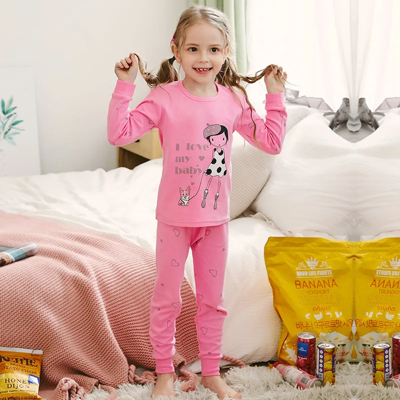 Хлопковые детские пижамы, Комплекты Одежда для маленьких девочек пижамы для девочек, пижамы для маленьких мальчиков и девочек, одежда для сна, футболка+ штаны детские пижамы из 2 предметов - Цвет: R-18