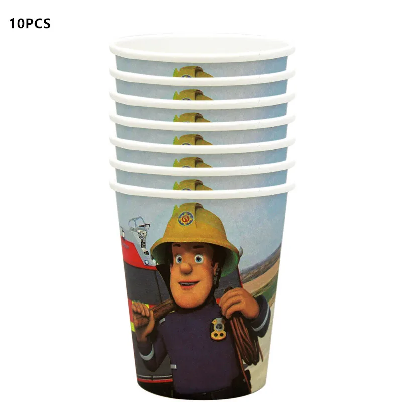 Fireman Sam Theme Birthday Party Tableware Banner Paper Cup Plate Fire Truck Balloon Party Supplise Boy Baby Shower Decor 