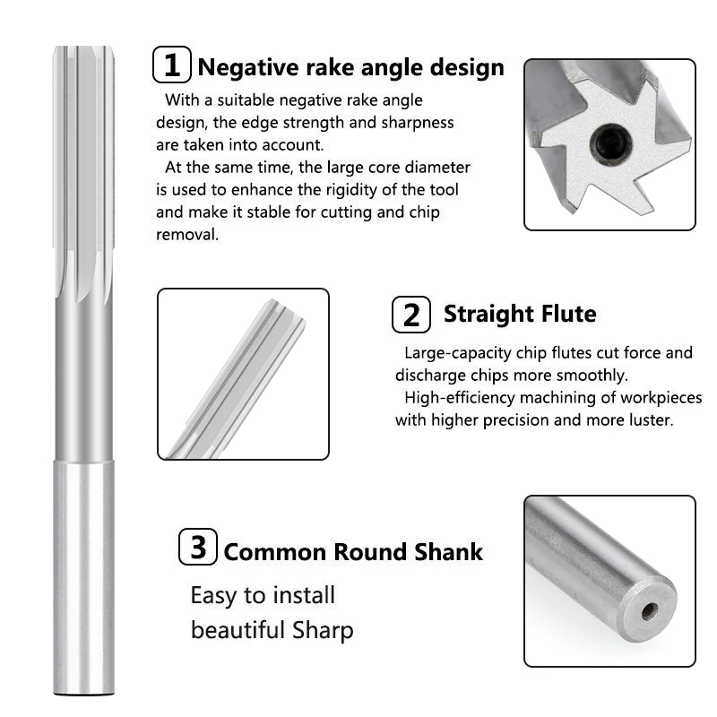 HSS Reamer Machine Straight Shank Chucking Reamer 2/2.5/3/4/5/6/6.5/7/8/9/10/11/12mm