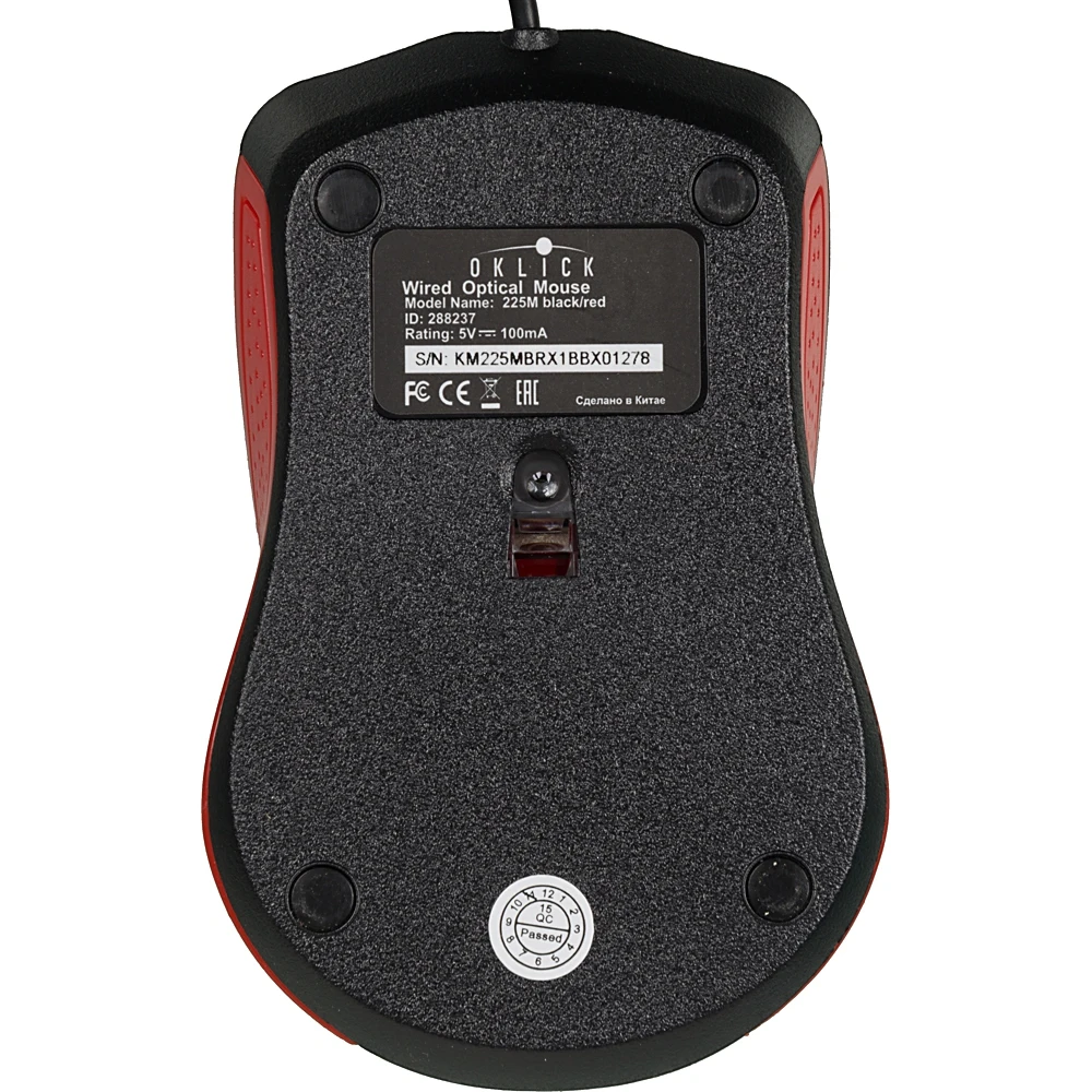 Мышь OKLICK 225M, проводная, USB, черный и красный