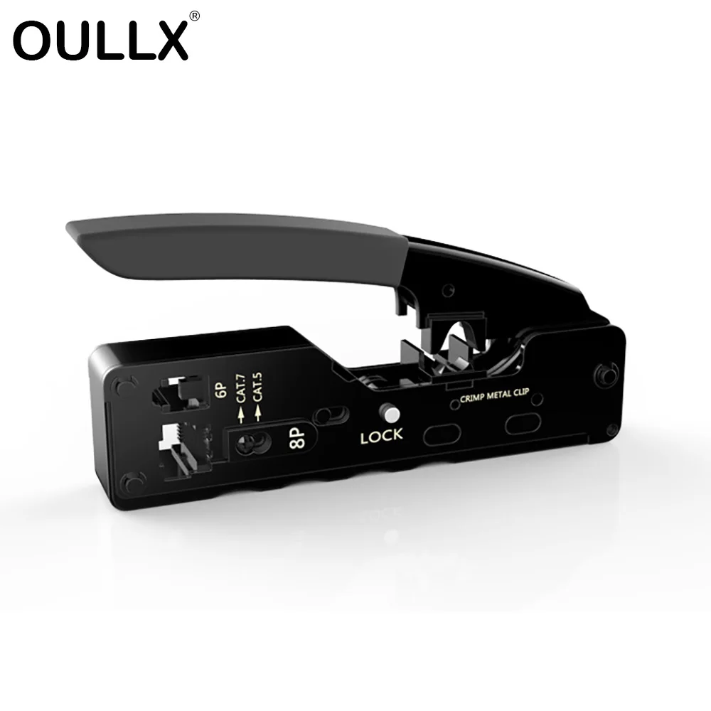 OULLX Cat7 RJ45 conector de Cable de red alicates Milano pinza de herramientas de crimpado Cat5 Cat5e Cat6 Cat6A Multifuncti de cabeza de cristal herramienta