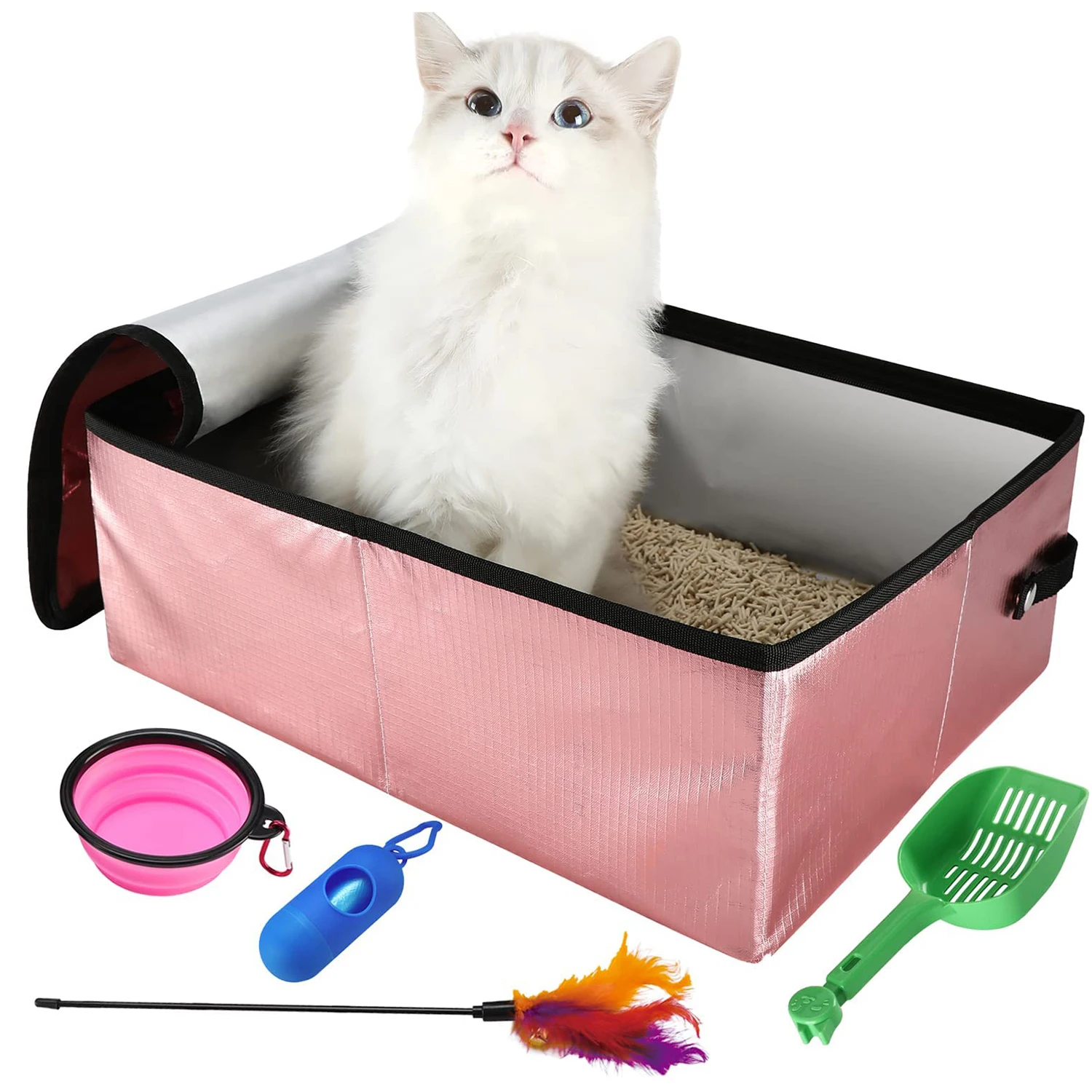 Portable Cat Simple Litter Box With Cover Foldable Waterproof