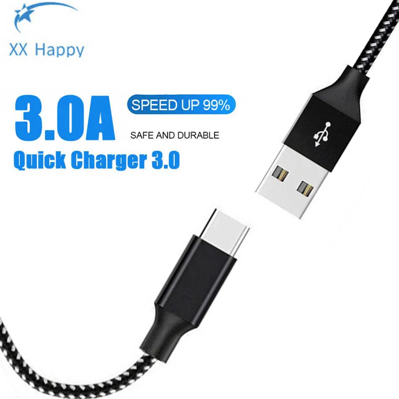 

XX Happy 3m 2m Usb Type C Cable Tipe Kabel for Huawei P9 P10 P20 P30 For Samsung Galaxy