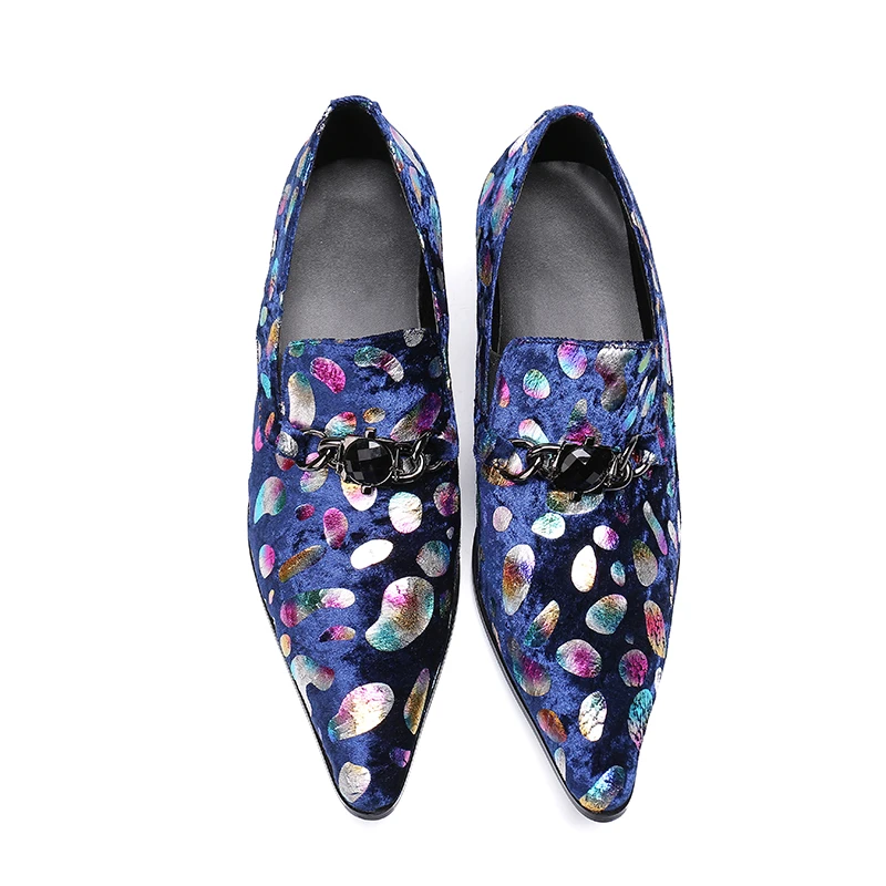 Pointed Toe Printing Leather Wedding Dress Shoes Men High Heels Mens Trendy Party Height Increase Shoes Singer Dancer Work Shoes
