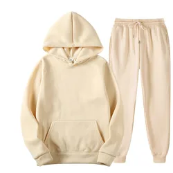 Ensemble décontracté pour hommes, couleur unie, sweat à capuche + pantalon, survêtement deux pièces, vêtements de sport tendance, printemps automne 