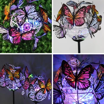 

2 Pcs Solar Butterfly Ball Light Multicolor Outdoor Garden Lights Solar Powered Outdoor Garden Decorations Road Lightings