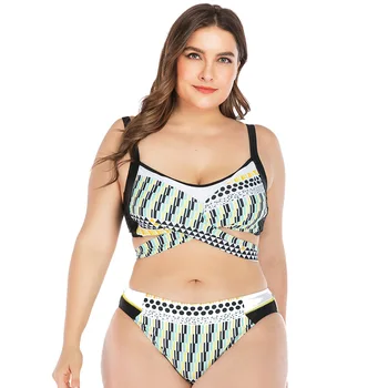 

Tankini Swimsuit Printed Bikini Set Cross Maillot 2019 String Swimwear Plus Size Bathing Suit Brazilian May Sexy Bathers