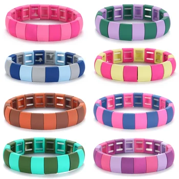 

Lemegeton Enamel Stretch Bracelets for Women Bohemian Handmade Armband Elastic Enamel Beaded Pulseras Bangle Jewelry
