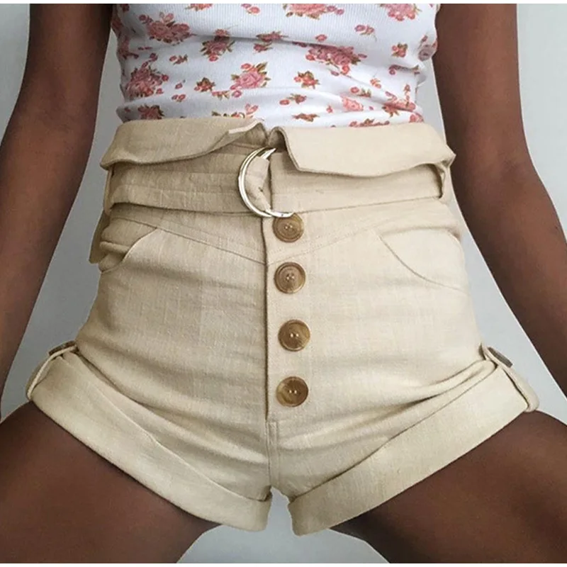 2022 Summer New Shorts Pants Ladies Fashion Wild Solid Color Empire Pants Slim Cotton Linen Belt Buckle Shorts Pants old navy shorts