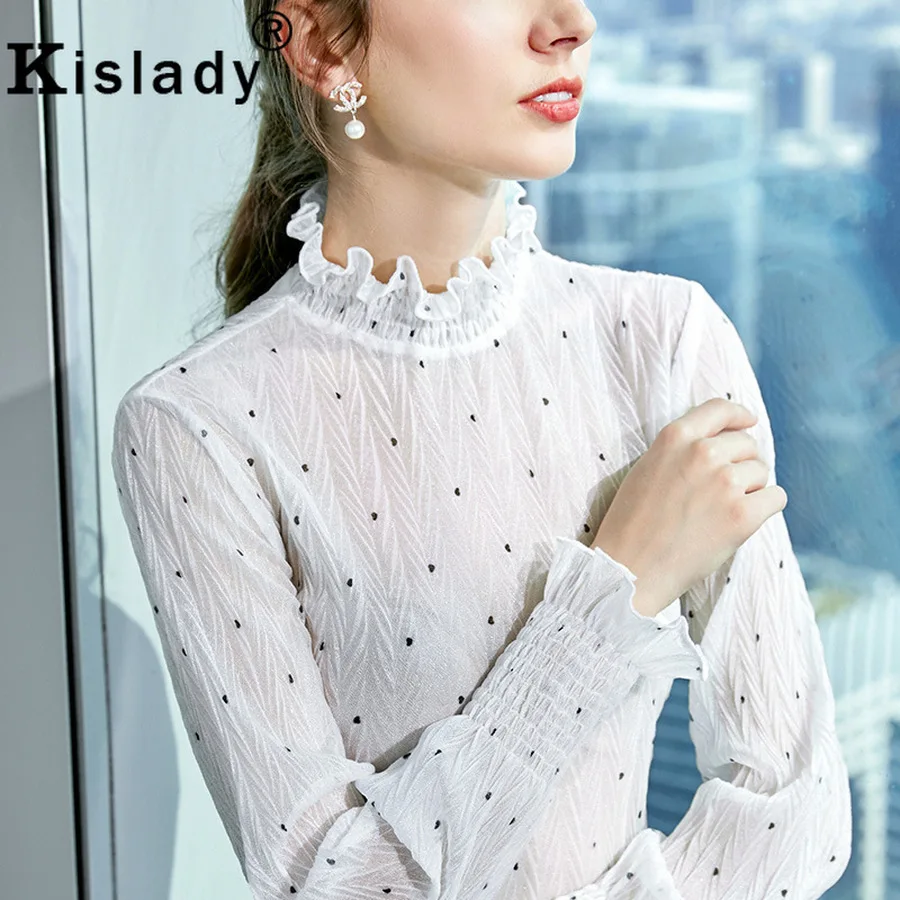 Женская готическая рубашка в горошек с длинным рукавом kisady элегантная кружевная