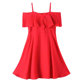 

6 to 16 years kids & teenager girls summer red off the shoulder ruffle chiffon dress children girl fashion casual flare dresses