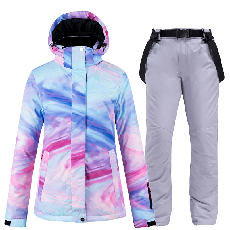 

Winter New Ski Set Women's Warm Padded Outdoor Snowboard Jacket Windproof Waterproof Overalls Skiing Suit Snow Pants