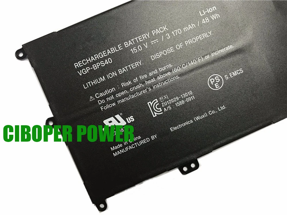 Ciboper-bateria do Portátil de Energia Vgp-bps40 15v 3170mah 48wh para Vaio Flip 14a Série 15a Svf14n Svf15n18pxb Svf15n28pxb - Imagem 4