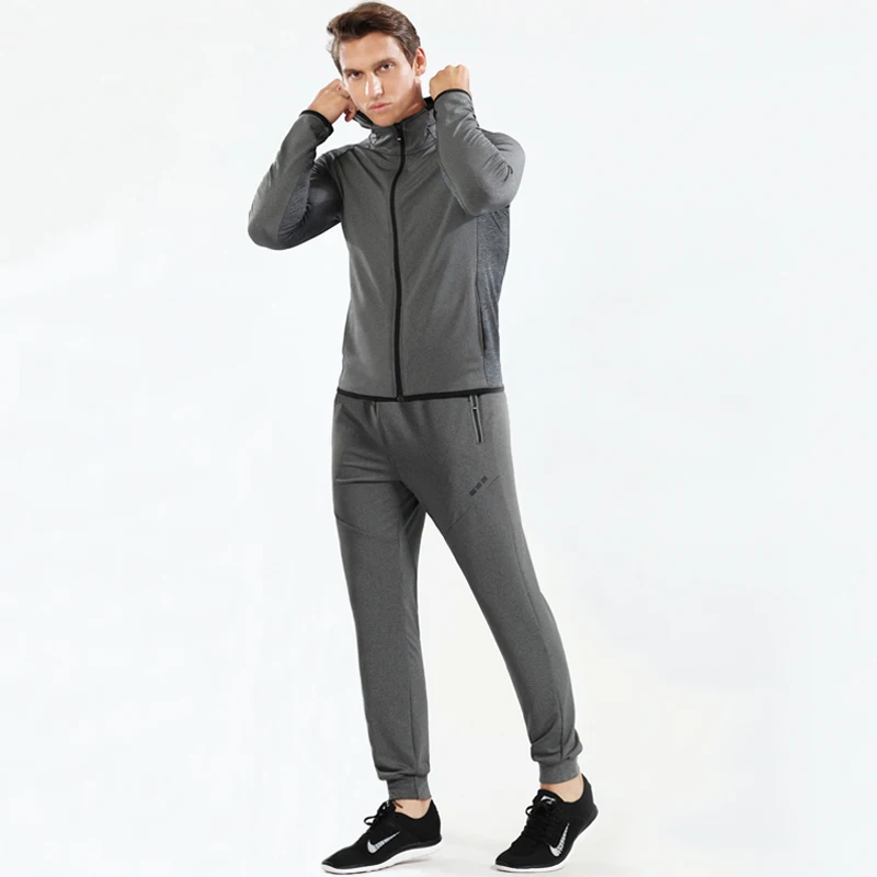 Grey Set Psvteide комплект для бега Мужской спортивный костюм Мужская Спортивная одежда Мужская быстросохнущая мужская куртка мужские спортивные костюмы беговые костюмы мужской спортивный комплект - Цвет: Grey Set