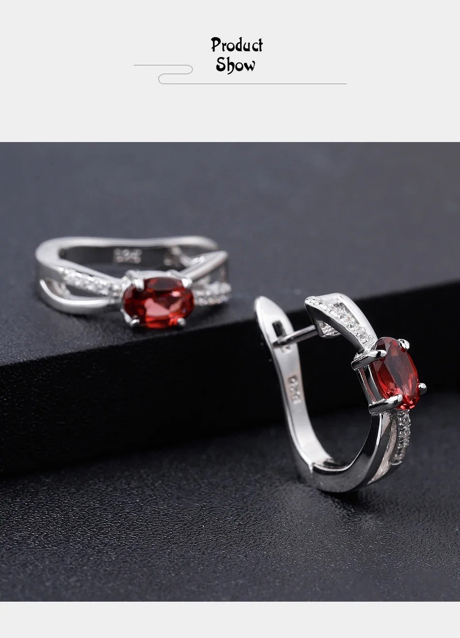 GEM'S балетные 925 пробы серебряные овальные серьги с драгоценными камнями 1.14Ct натуральный красный гранат классические клипсы для женщин хорошее ювелирное изделие