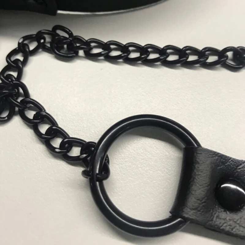 Slave PU Leather Collar Traction Rope Punk Gothic Wind Sexy Rivet Alternative Metal Fashion Necklace For Women