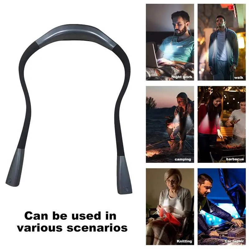 

Гибкая лампа для чтения на шею, перезаряжаемый подвесной светсветильник льник с 4 светодисветодиодный для улицы, чтения, вязания, кемпинга, ремонта, бега