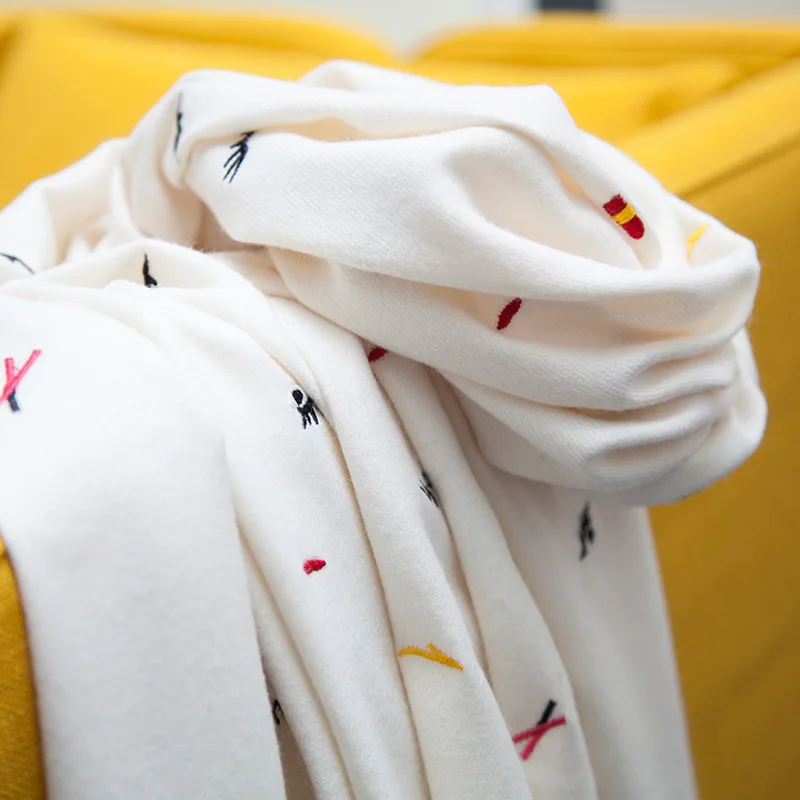 

Embroidery Cashmere Scarf for Women Winter Keep Warm Casual Long Shawl Tassel Neck Wraps