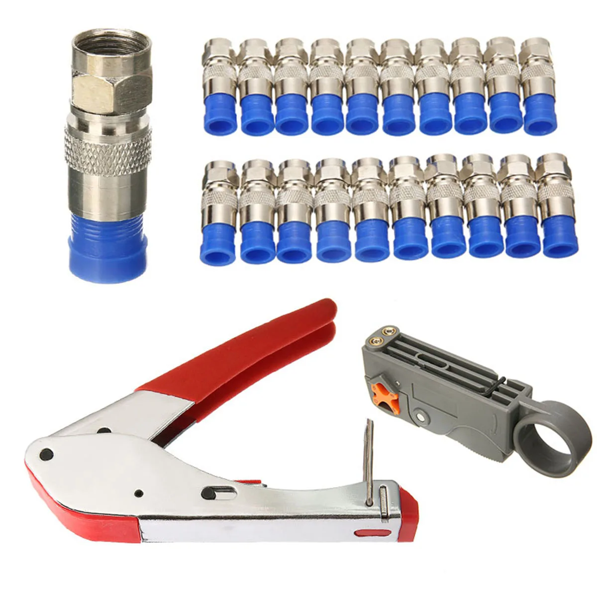 Coax Compression Crimper F-Type Compression Hand Crimping Tool + Coaxial Crimper Cable Cutter+20pcs Crimp Connectors Hand Tool