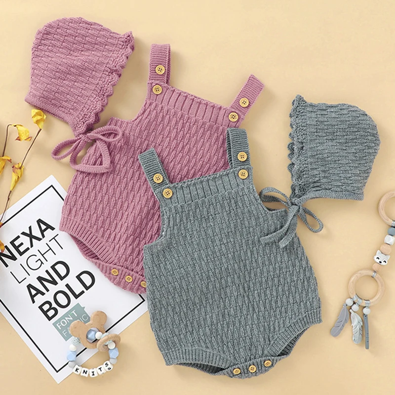 

Комбинезоны без рукавов для маленьких мальчиков и девочек, однотонные комбинезоны с подтяжками и шапка, Осенние комбинезоны для новорожденных, одежда на весну