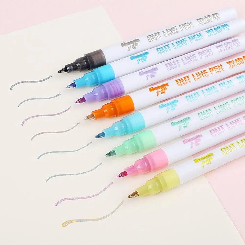 

Colored Ink Pen Coloured Markers Textas Gift Card Writing and Drawing Double Line Outline Pen 8 Color for Child Painting diy