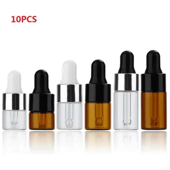 

10pcs 1ml/2ml/3ml Empty Clear Amber Glass Dropper Bottle With Pipette Refillable Essential Oils Travel Bottle Container Makeup