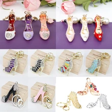 Porte-clés de sac à main en cristal pour femmes, strass, talon haut, chaussure, pendentif, Kawaii
